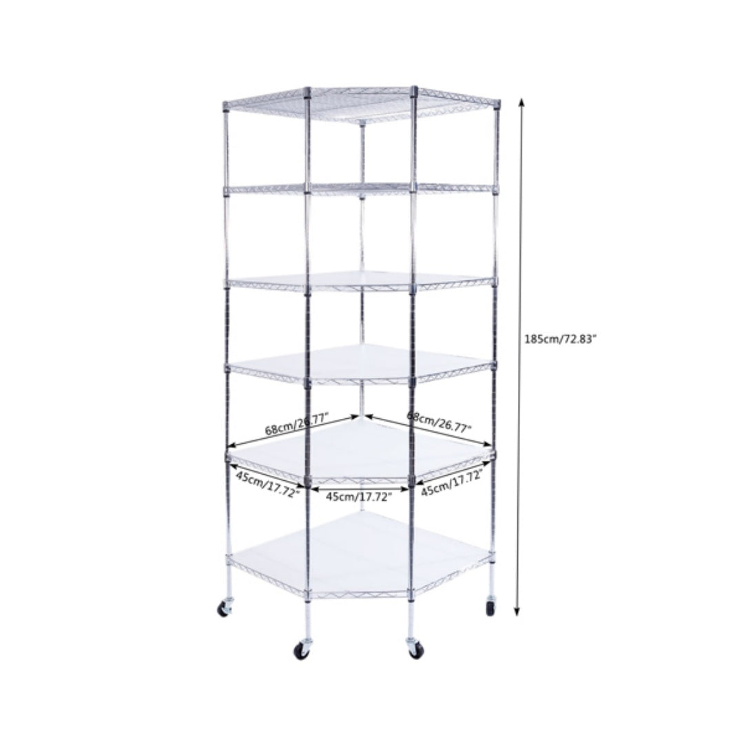 6-Layer Polygonal Corner Shelving Unit - Chrome Plated Storage Rack
