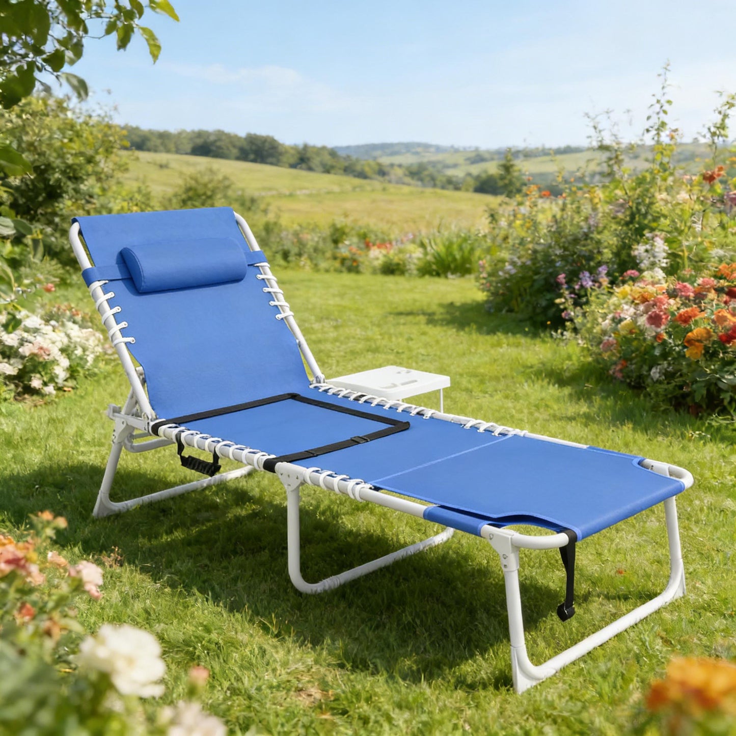 Navy Blue Pool Lounge Chair with Face Hole & Side Table