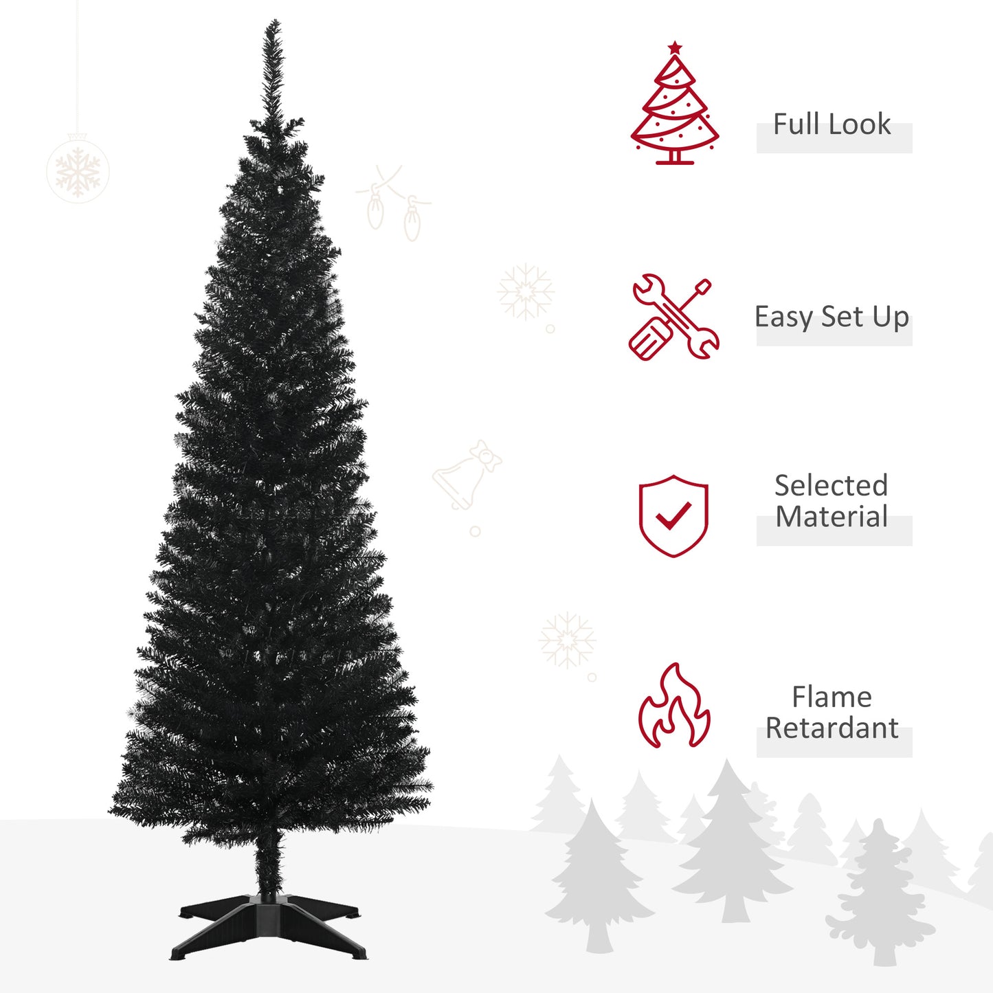 5ft Slim Black Artificial Christmas Tree with 294 Branch Tips