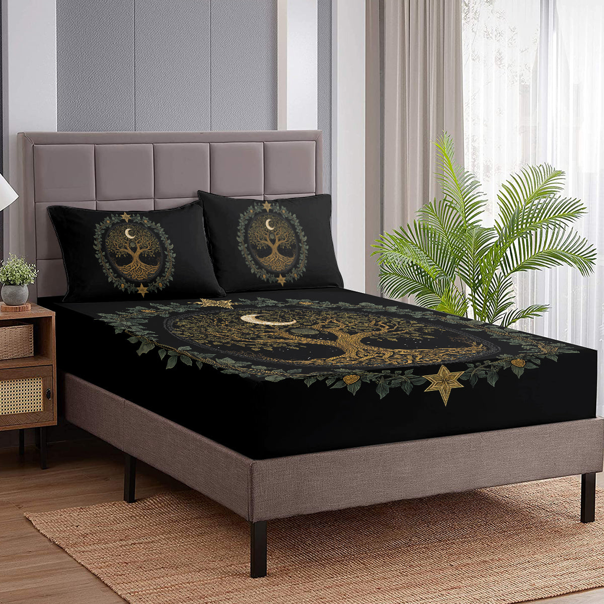 Tree of Life Minimalist Bedding Set - Fitted Sheet & 2 Pillowcases