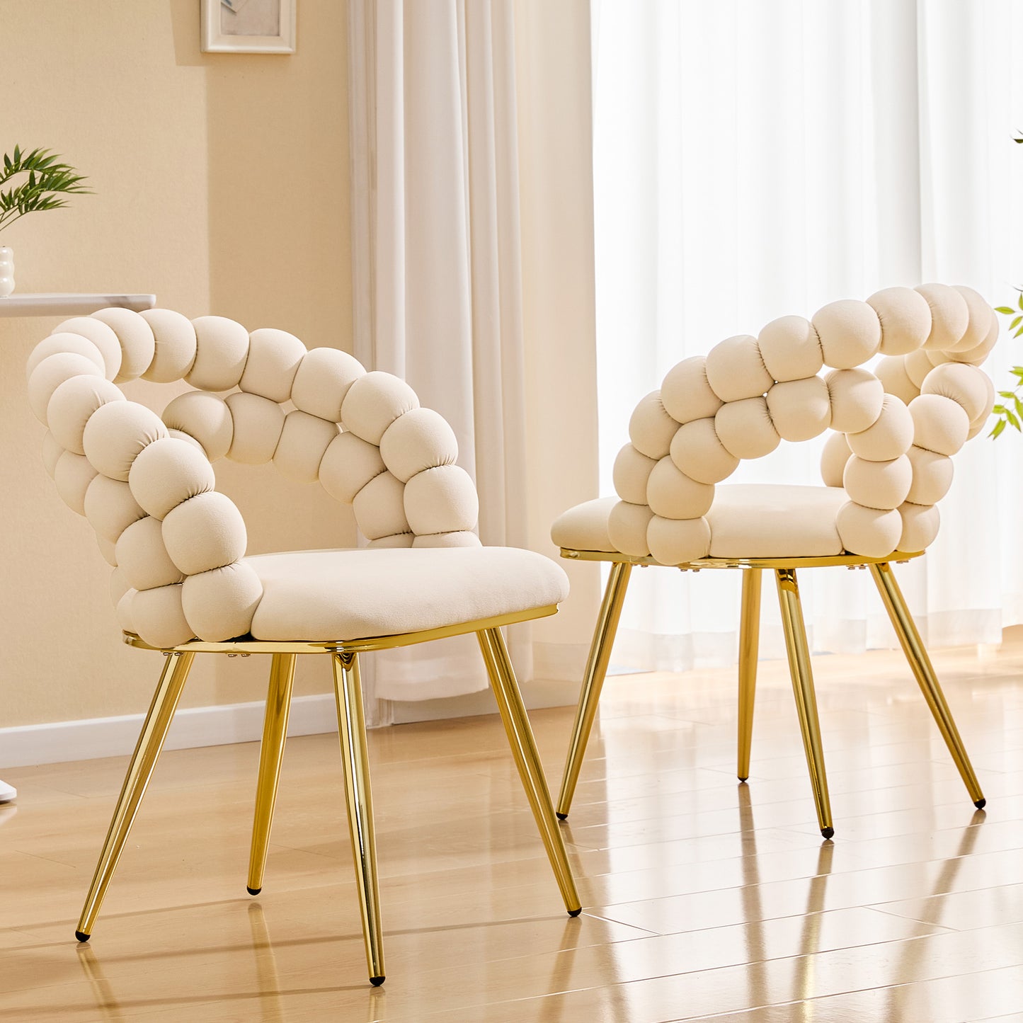 Modern Velvet Dining Chair With Bubble Back, Accent Gold Metal Legs,
