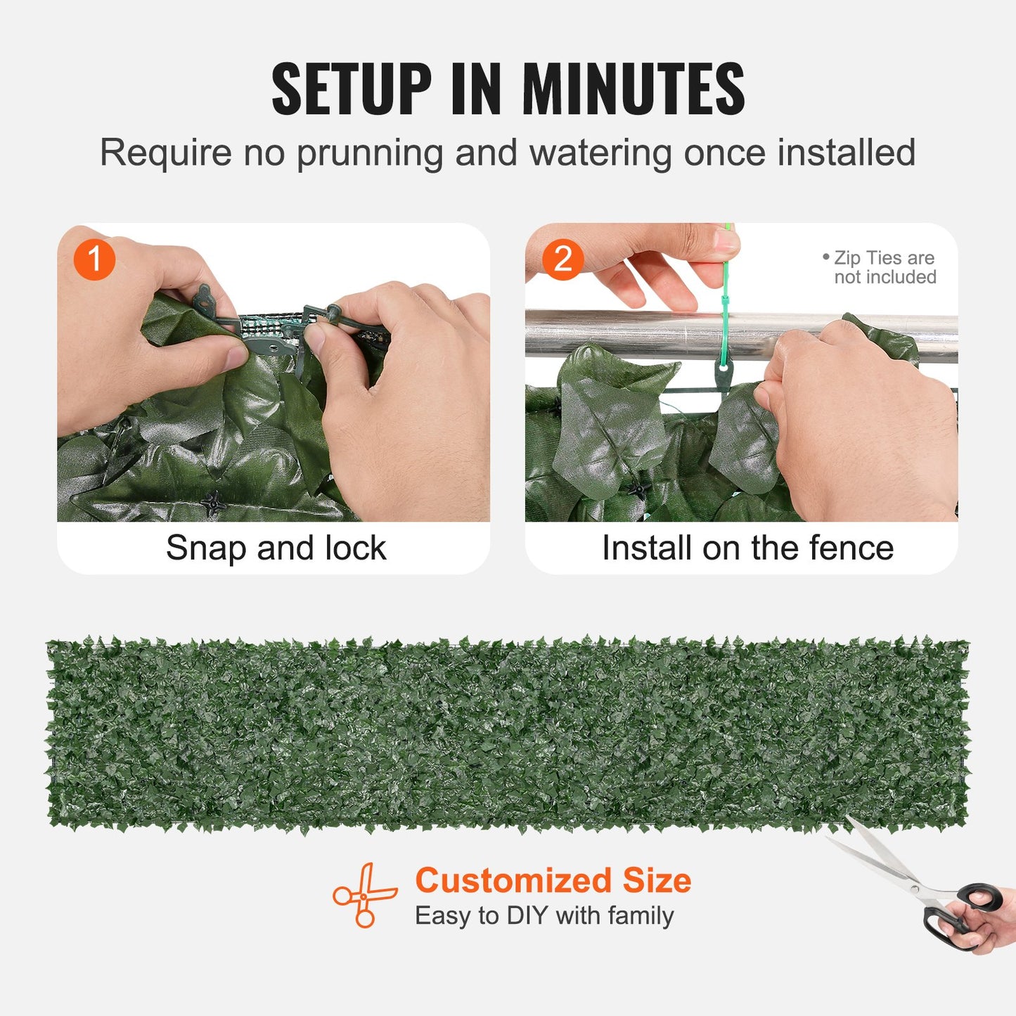 39x198 Faux Ivy Privacy Fence Screen with Mesh Backing - Green Garden Decor