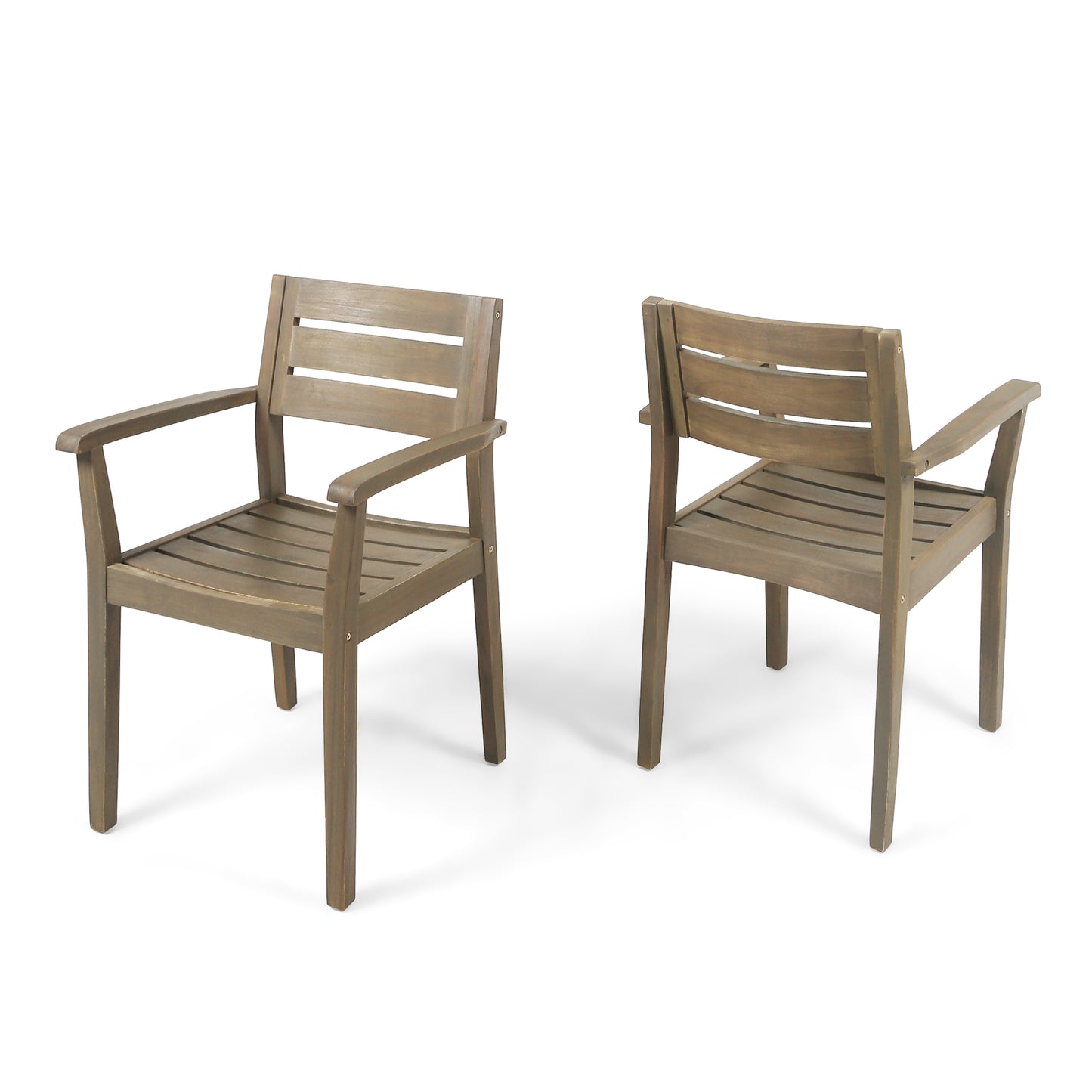 Acacia Wood Dining Chairs Set of 2 - Grey Outdoor Armchairs