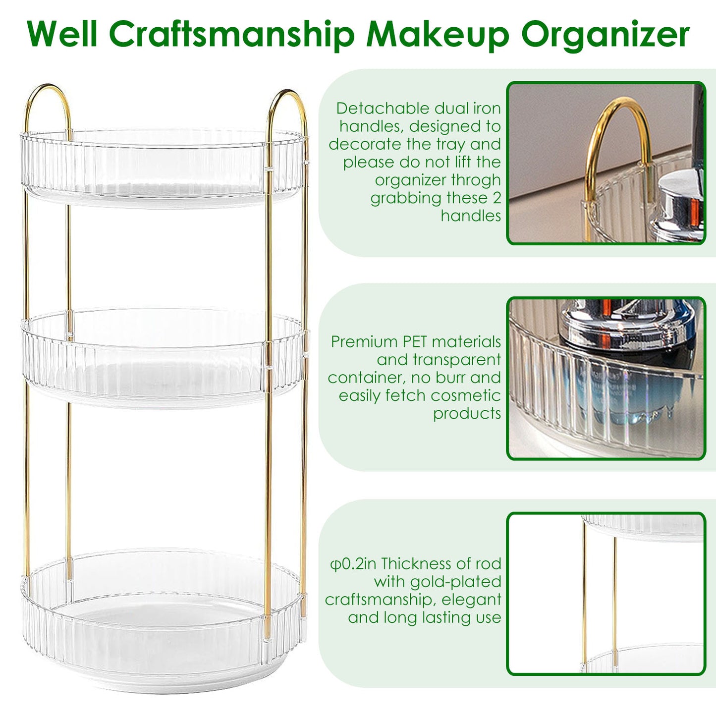1 Set 3 Tier Rotating Makeup Organizer 360 Degree Spinning Perfume