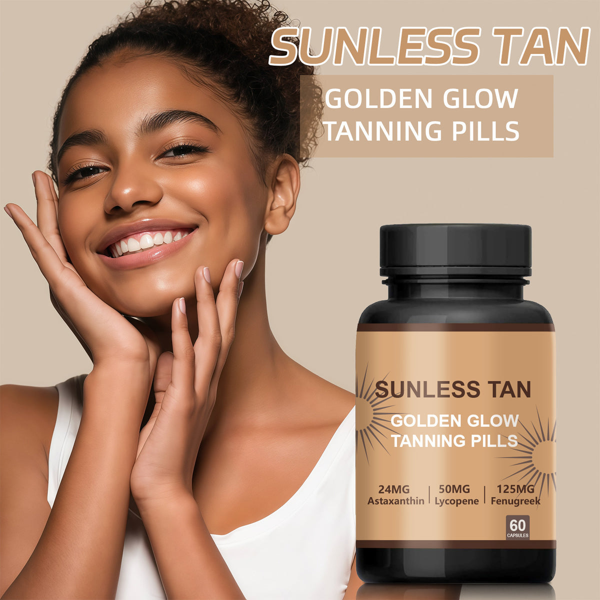 Natural Color Lasting Solid Sun Tanning Capsules 60 PCs
