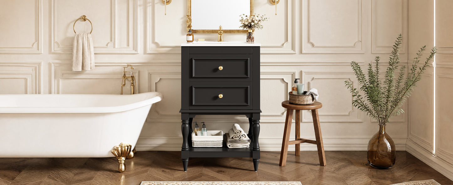 20'' Black Bathroom Vanity with Ceramic Sink & 2 Drawers