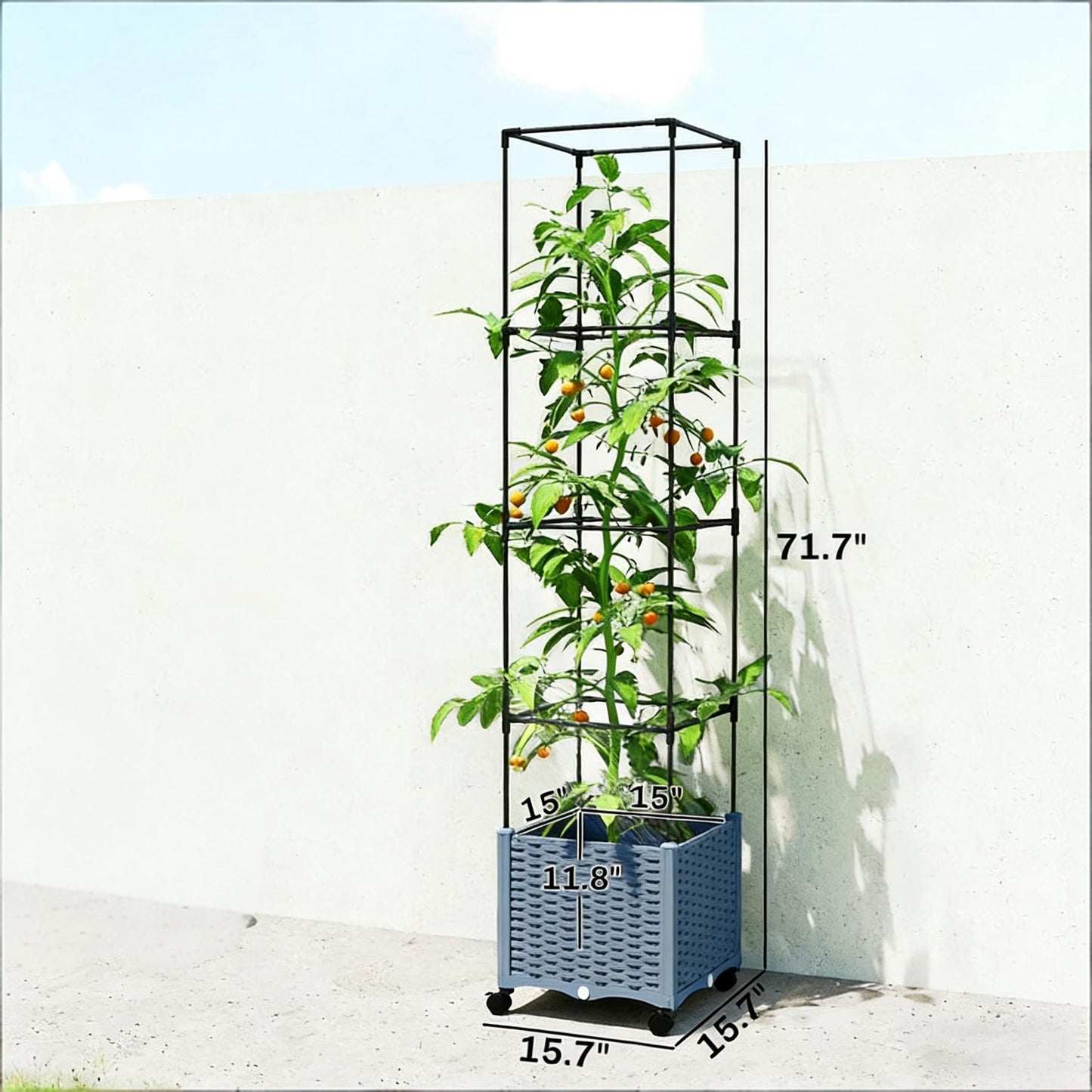 Mobile Raised Garden Bed with Adjustable Trellis - Gray