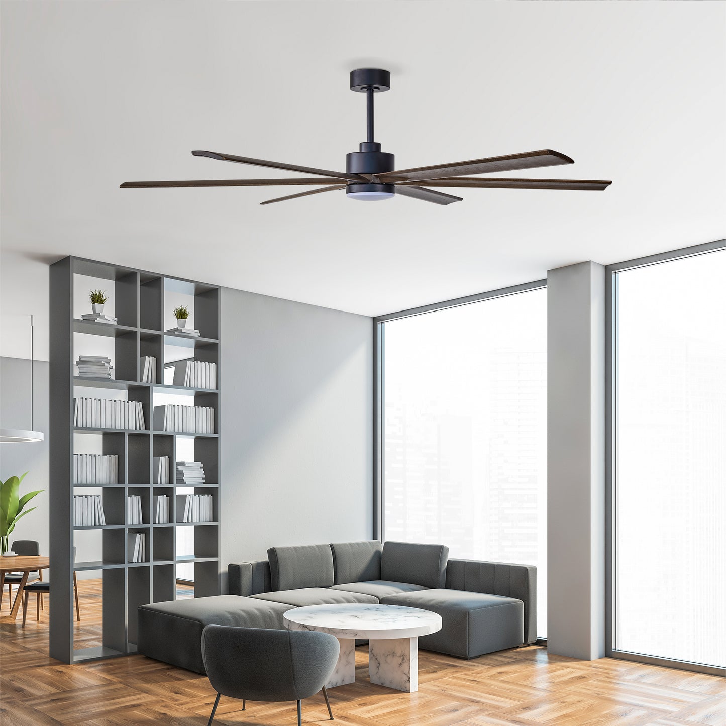70" Ceiling Fan with Lights - Quiet DC Motor, 6 Speed, Reversible - Matte Black