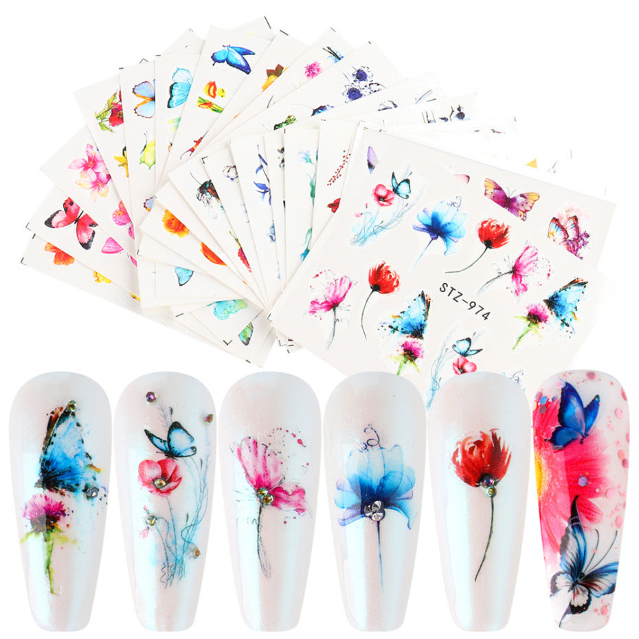 Colorful Butterfly Fruit Lace Nail Watermark Stickers - Assorted Designs