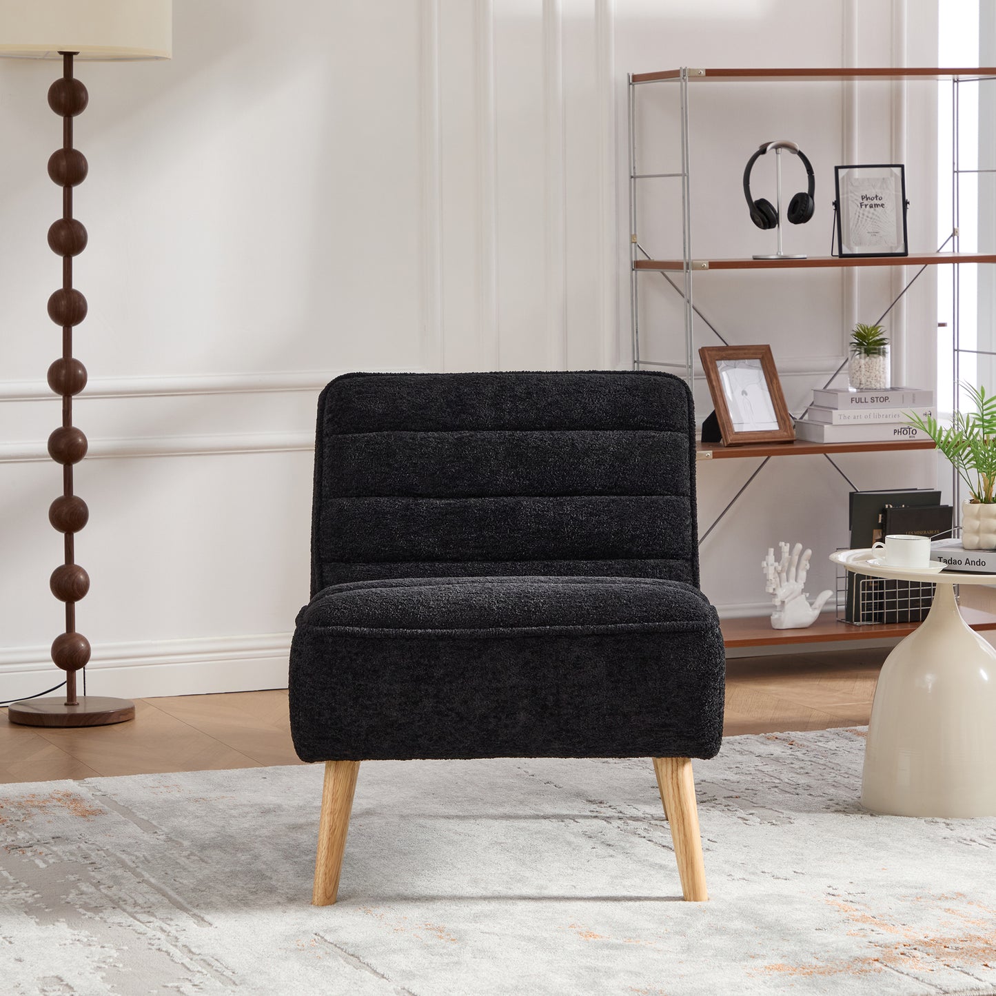 Modern Armless Accent Chair - Black Chenille Upholstered