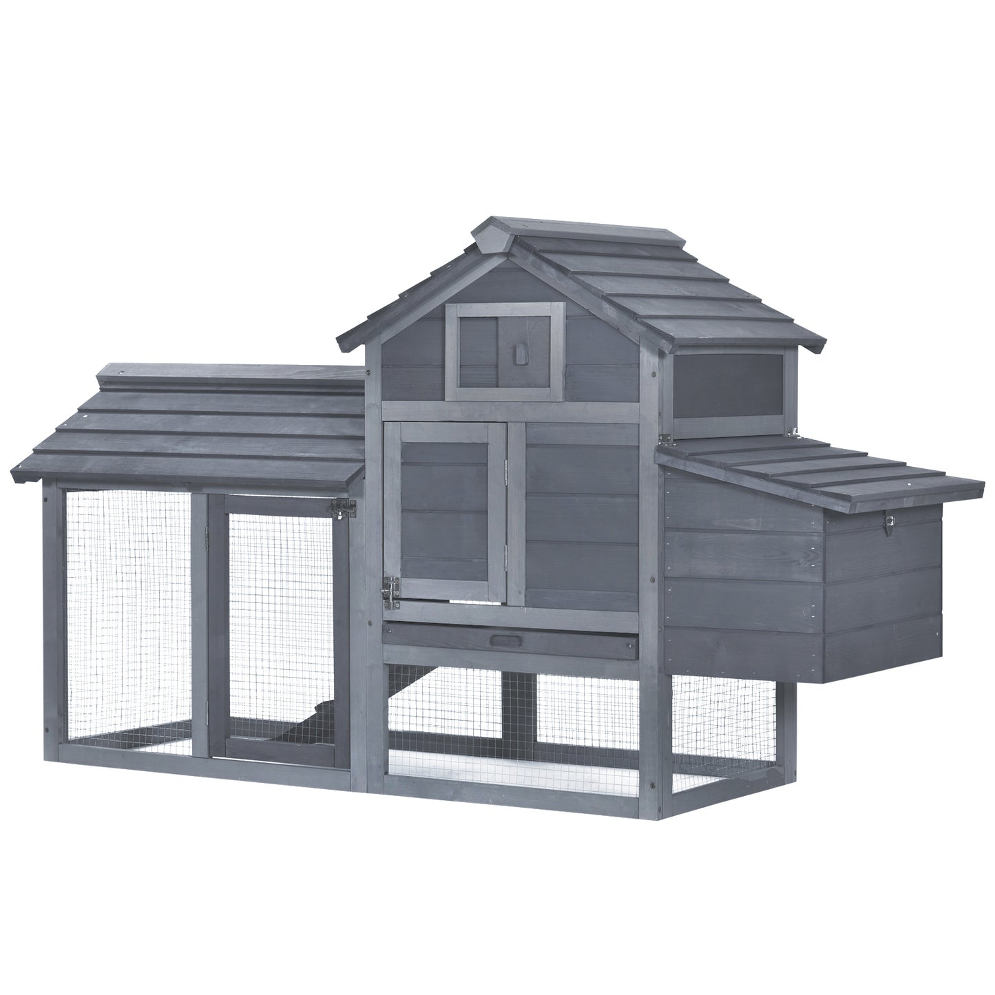 Small Wooden Chicken Coop with Nesting Box & Removable Tray - Gray, 925x575x260mm
