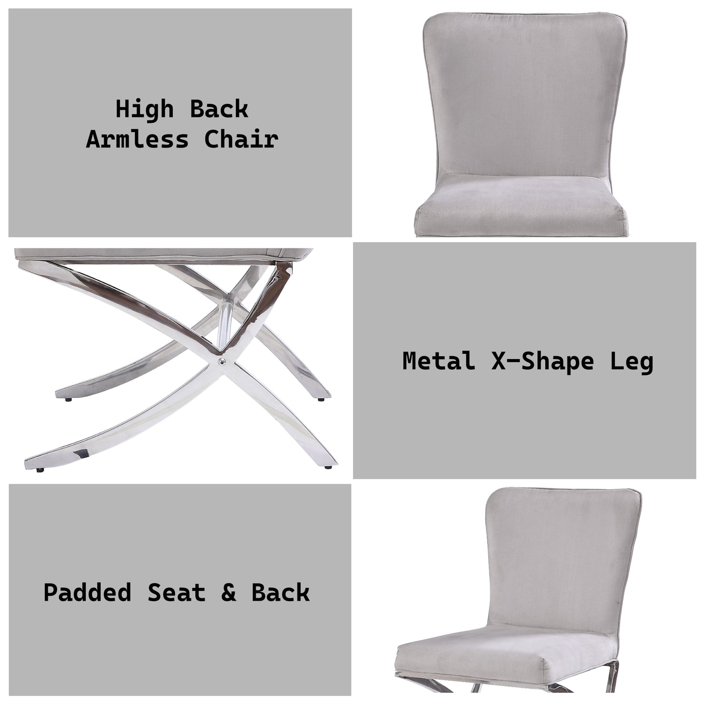 Daire Light Gray Velvet & Chrome Side Chair Set of 2