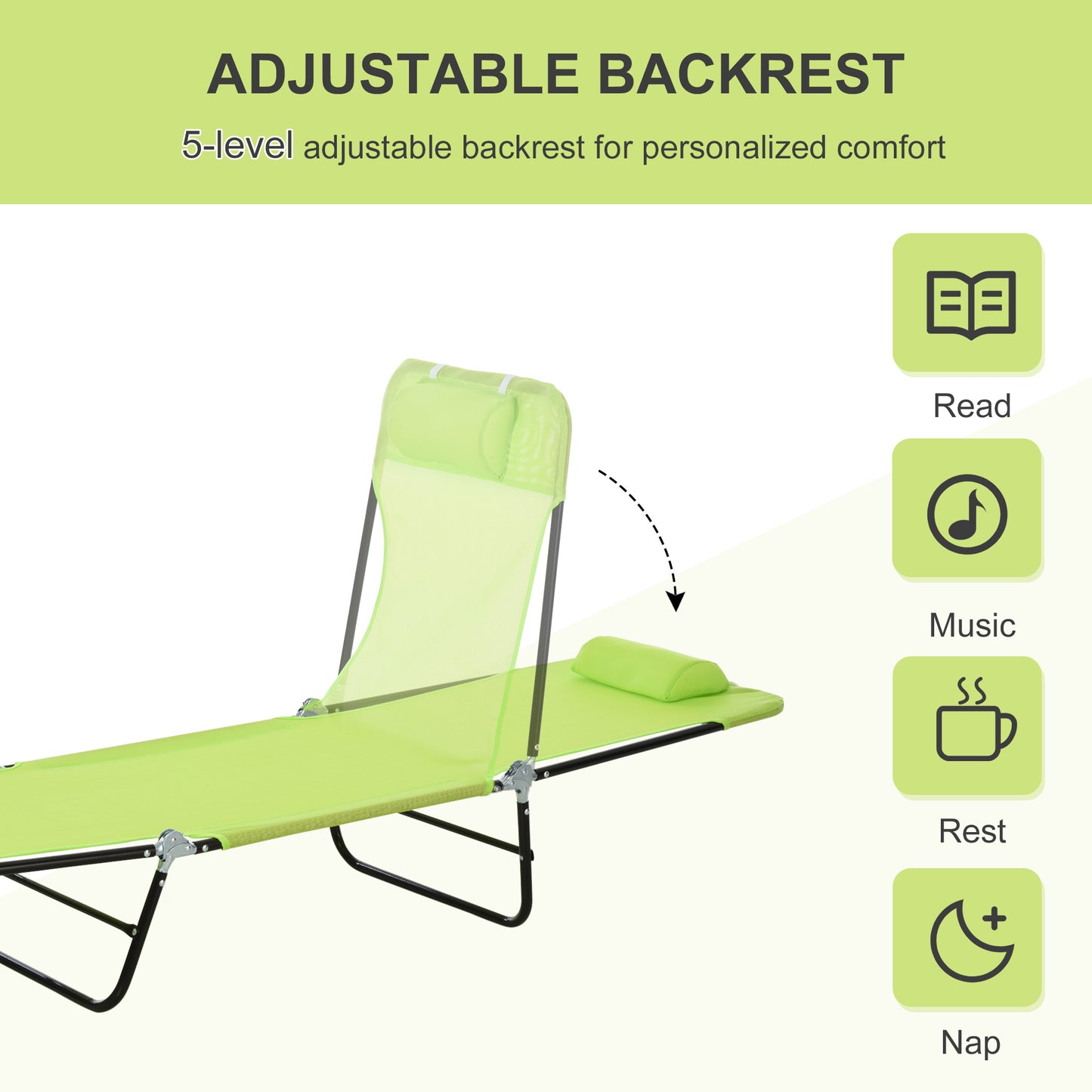 Folding Chaise Lounge Chair with Reclining Back - Green