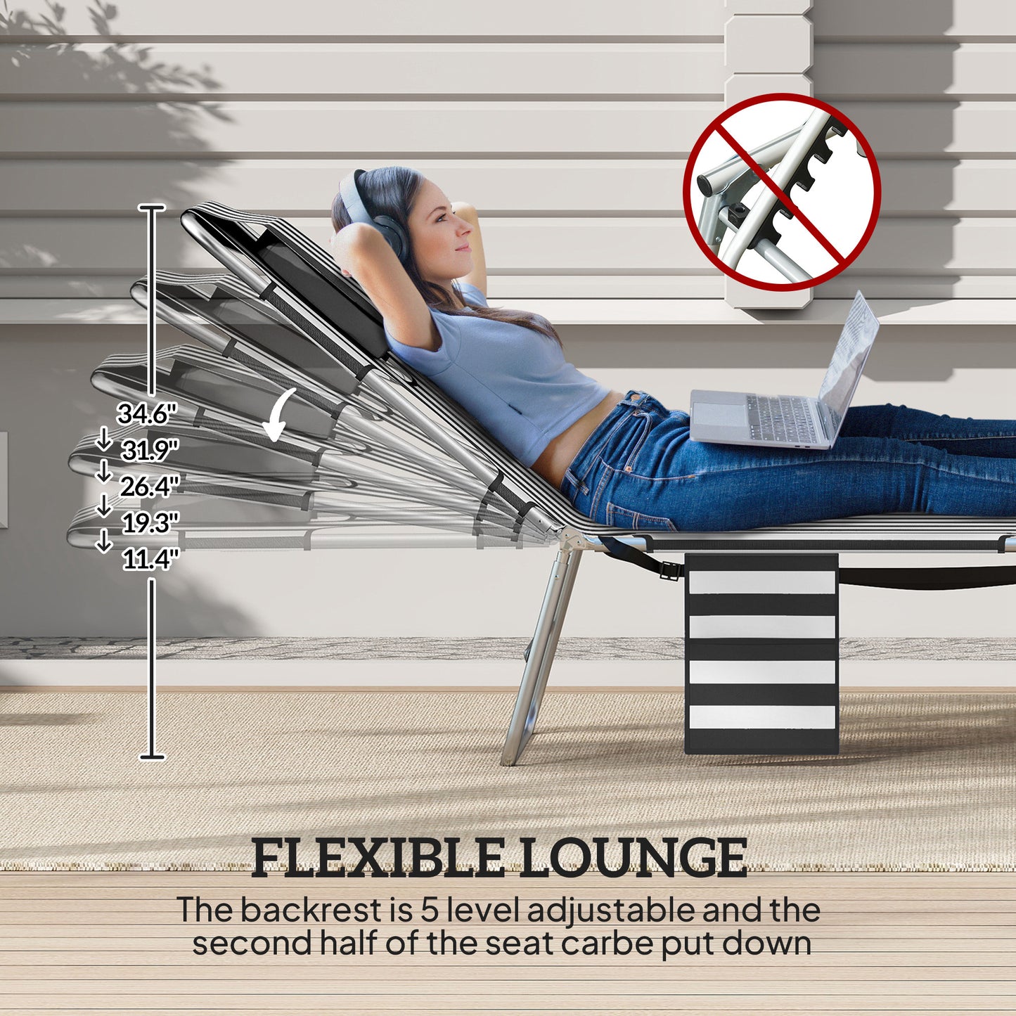 Adjustable Tanning Chair with Face Hole - Black Stripe