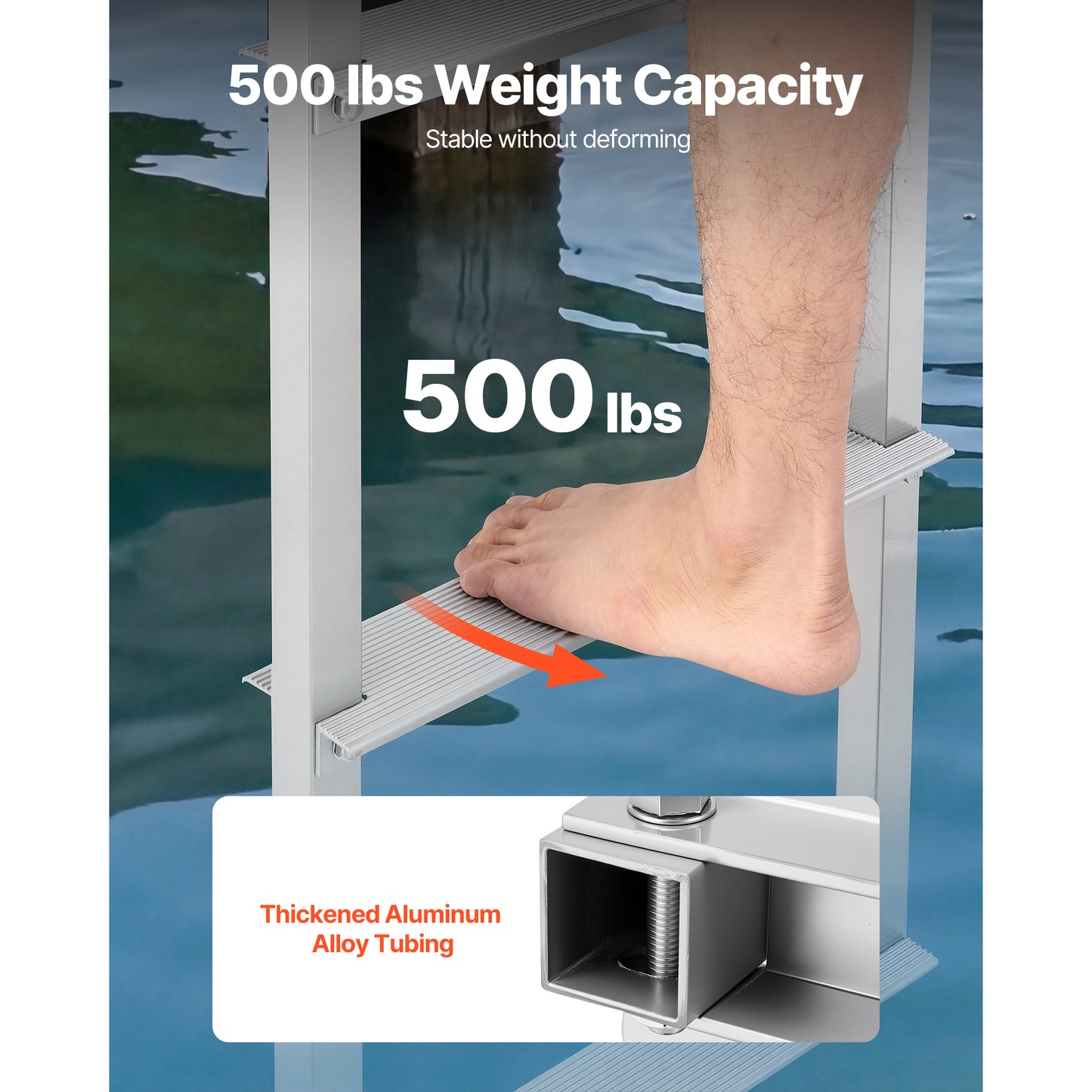 Removable Aluminum Dock Ladder - 4 Steps, Non-Slip Wide Treads, 500 Lb Capacity, Quick Release for Marine, Pool & Lake Swimming