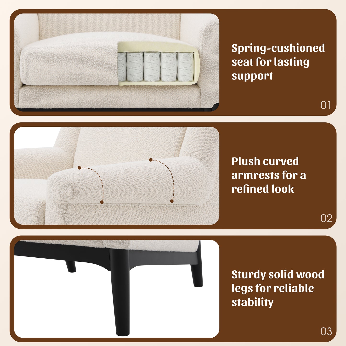 Beige Modern Accent Chair with Flared Arms - Upholstered Lounge Chair