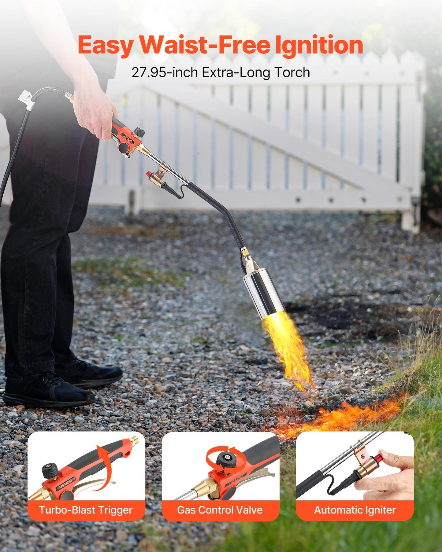 Propane Weed Torch Burner 1.8 Million BTU with 10 Ft Hose - Portable Garden Tool