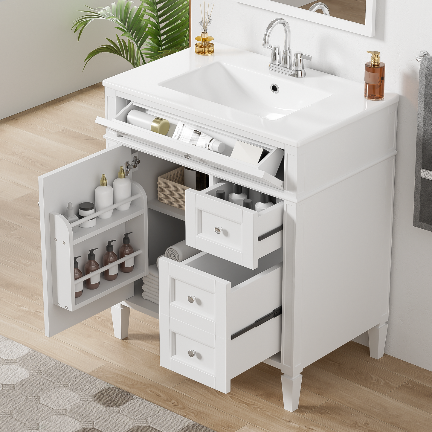30'' Modern Bathroom Vanity with Top Sink & 2 Drawers - White