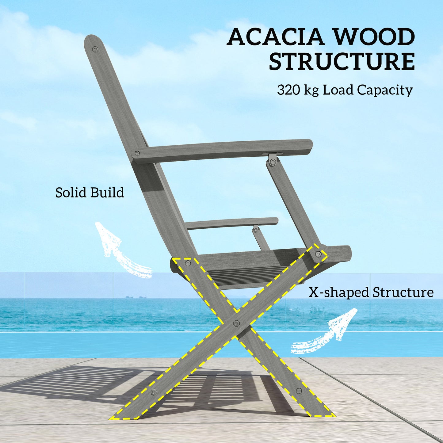 Foldable Wood Outdoor Bench with Backrest - Gray