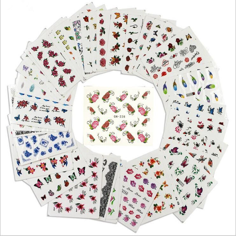 Waterproof Nail Stickers Butterfly Flower Feather Watermark Set - Non-Repetitive