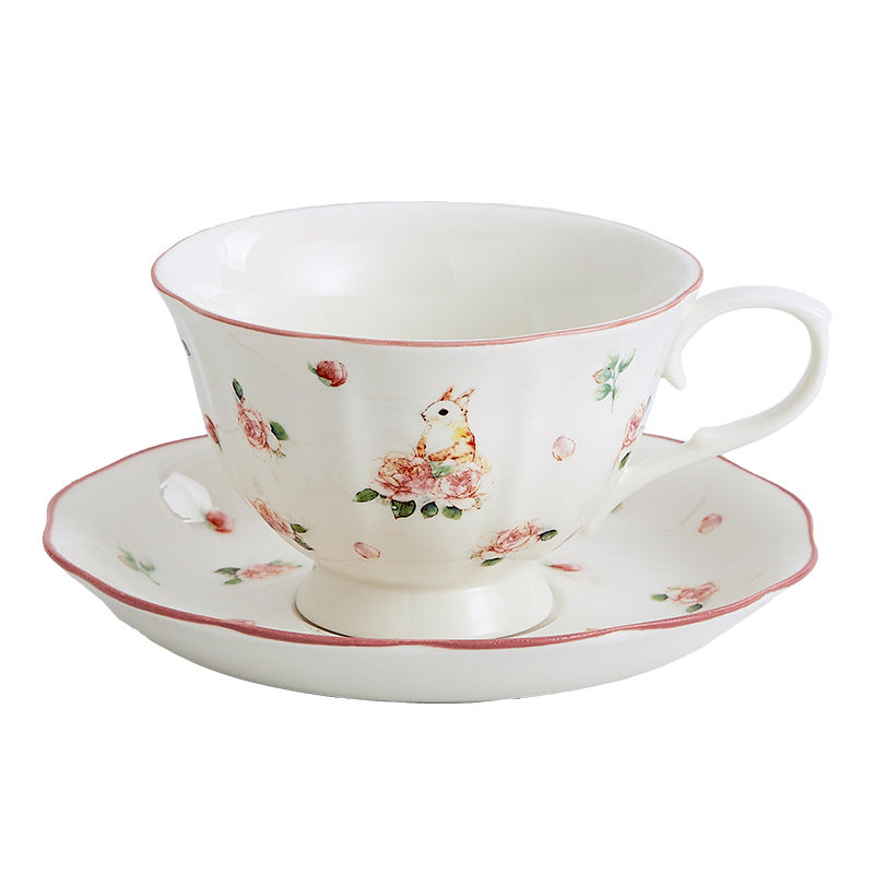 Retro Ceramic Heart Coffee Set for Home Kitchen - Girly Princess & Rabbit Styles