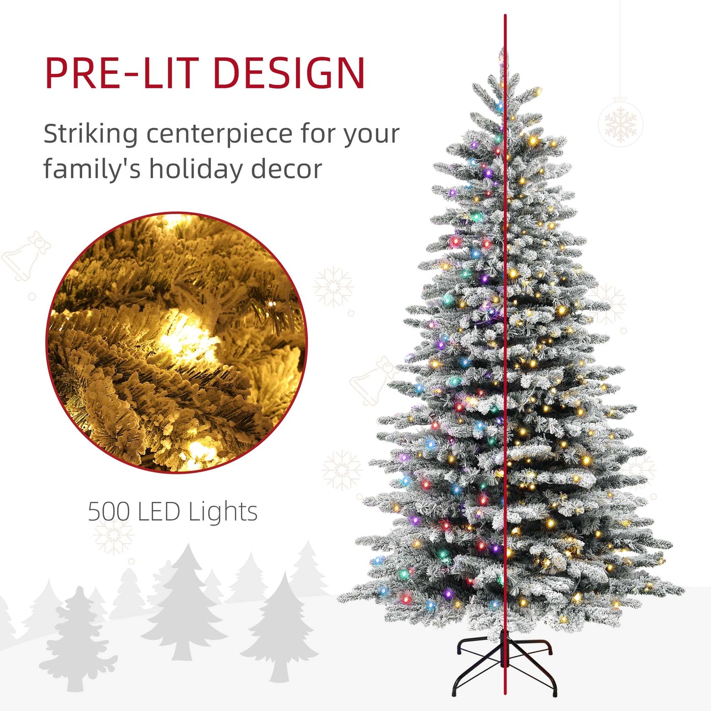 7.5ft Pre-Lit Snow Flocked Christmas Tree with 500 LED Lights