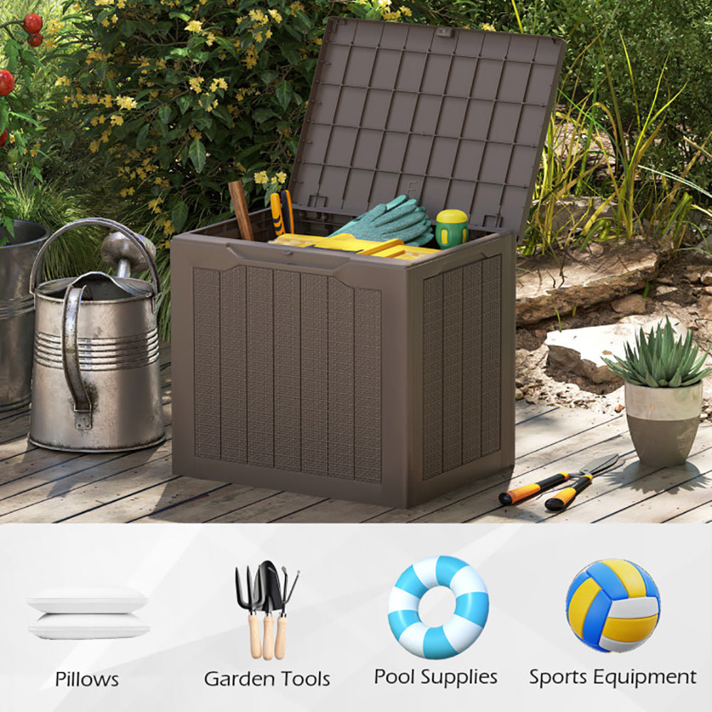 Outdoor Storage Box 25 Gallon Lockable Deck Bin with Wicker Texture