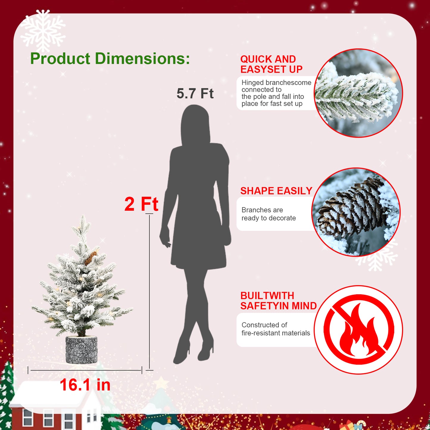 Artificial Christmas Tree - PE PVC Flocking Basin - Multiple Sizes