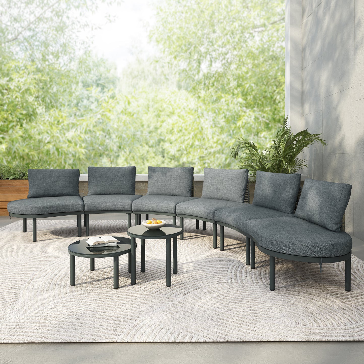 8-Piece Outdoor Sectional Sofa Set with 2 Coffee Tables - Gray