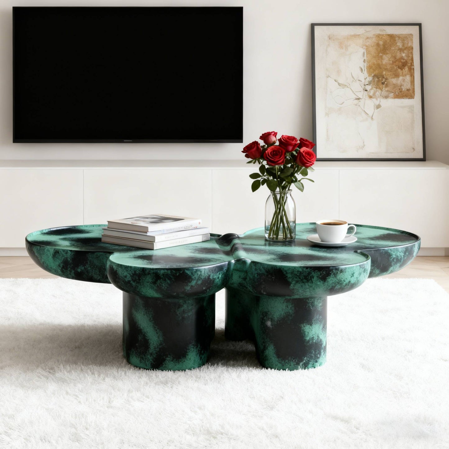 Modern Coffee Table Faux Travertine Textured For Livingroom
