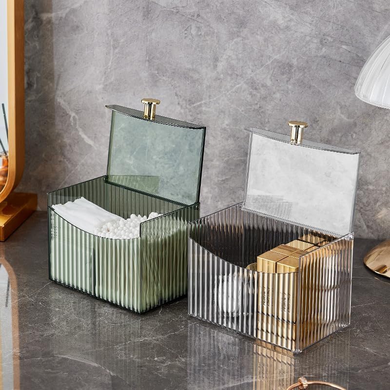 2-Grid Cotton Swab & Pad Dispenser Organizer with Flip-Top Lid