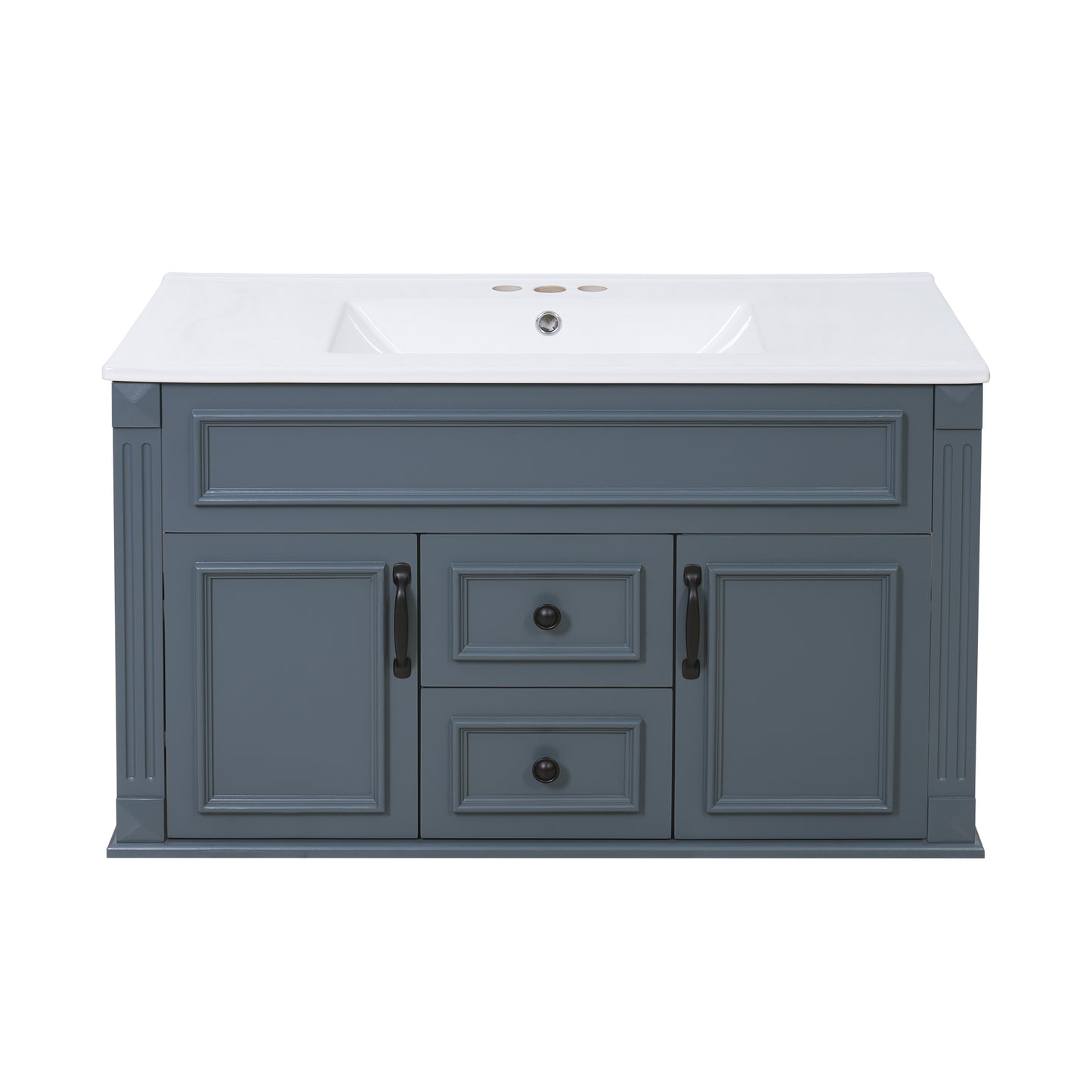 36-Inch Wall Mounted Bathroom Vanity with Ceramic Sink - Blue
