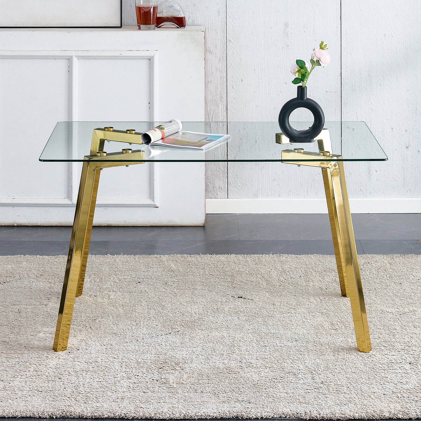 Modern Minimalist Style Rectangular Glass Dining Table With Tempered