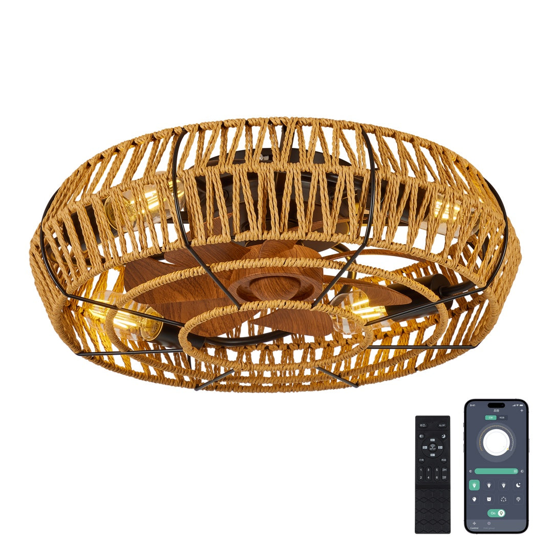 19-Inch Caged Ceiling Fan with Lights & Remote, Reversible Low Profile Flush Mount