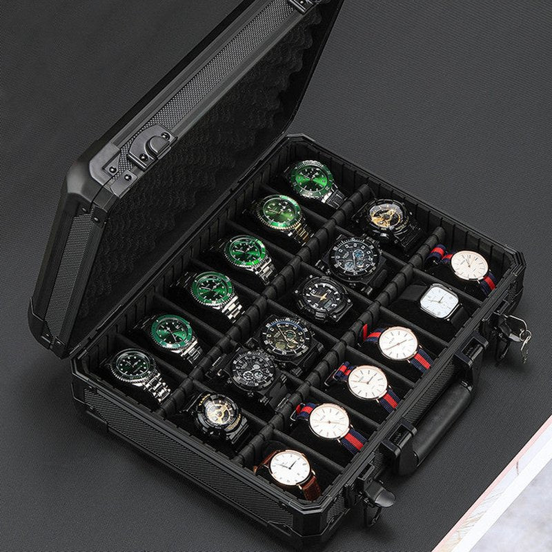 Aluminum Alloy Watch Case with 18 Compartments for Display and Storage