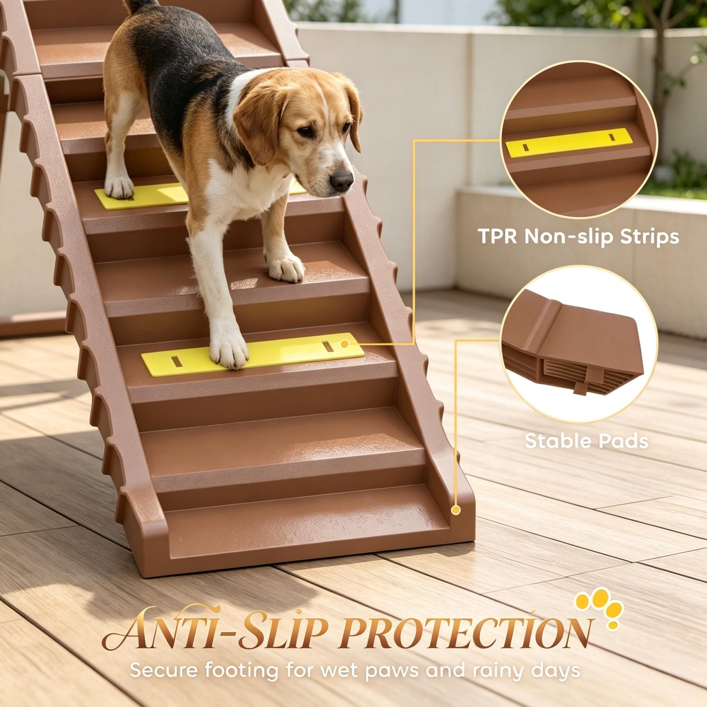 Foldable Dog Stairs Ramp for Cars, Trucks & SUVs - Brown