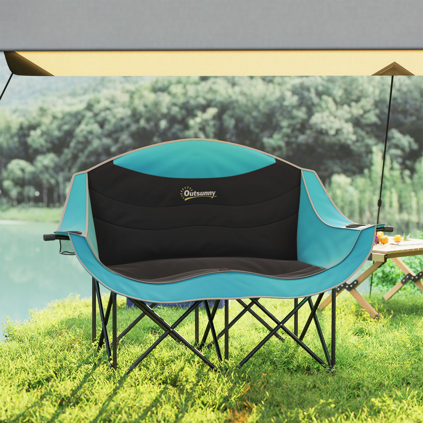 Double Padded Camping Chair with Cup Holders - Green