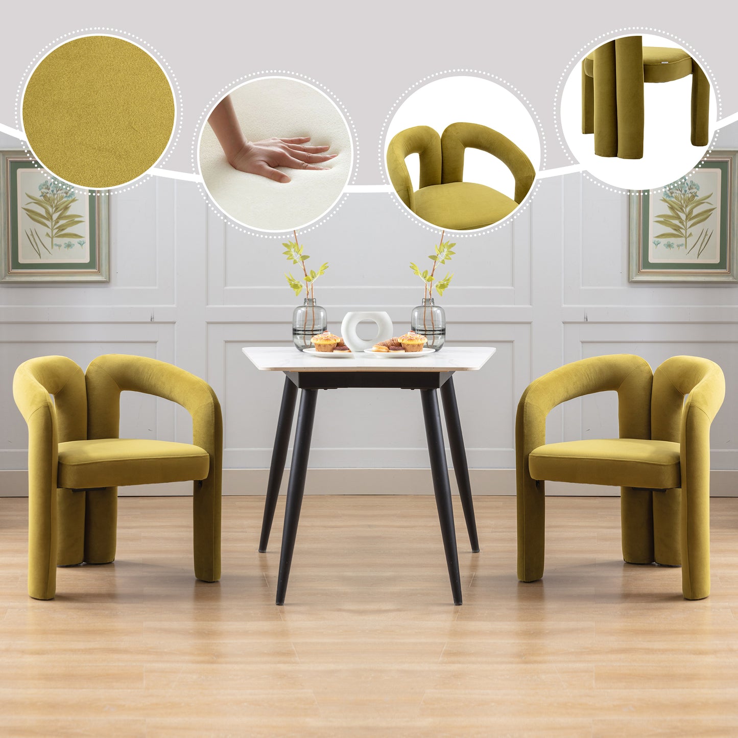Velvet Upholstered Accent Dining Chairs - Set of 2 - Olive