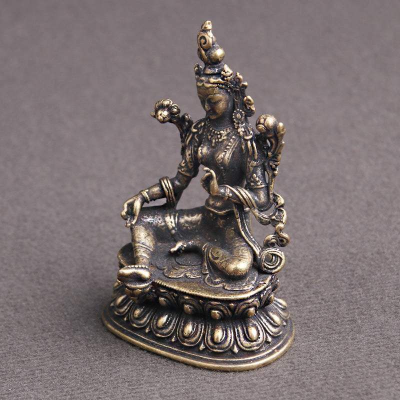 Antique Green Tara Buddha Statue Decoration - Brass Copper Home Accent