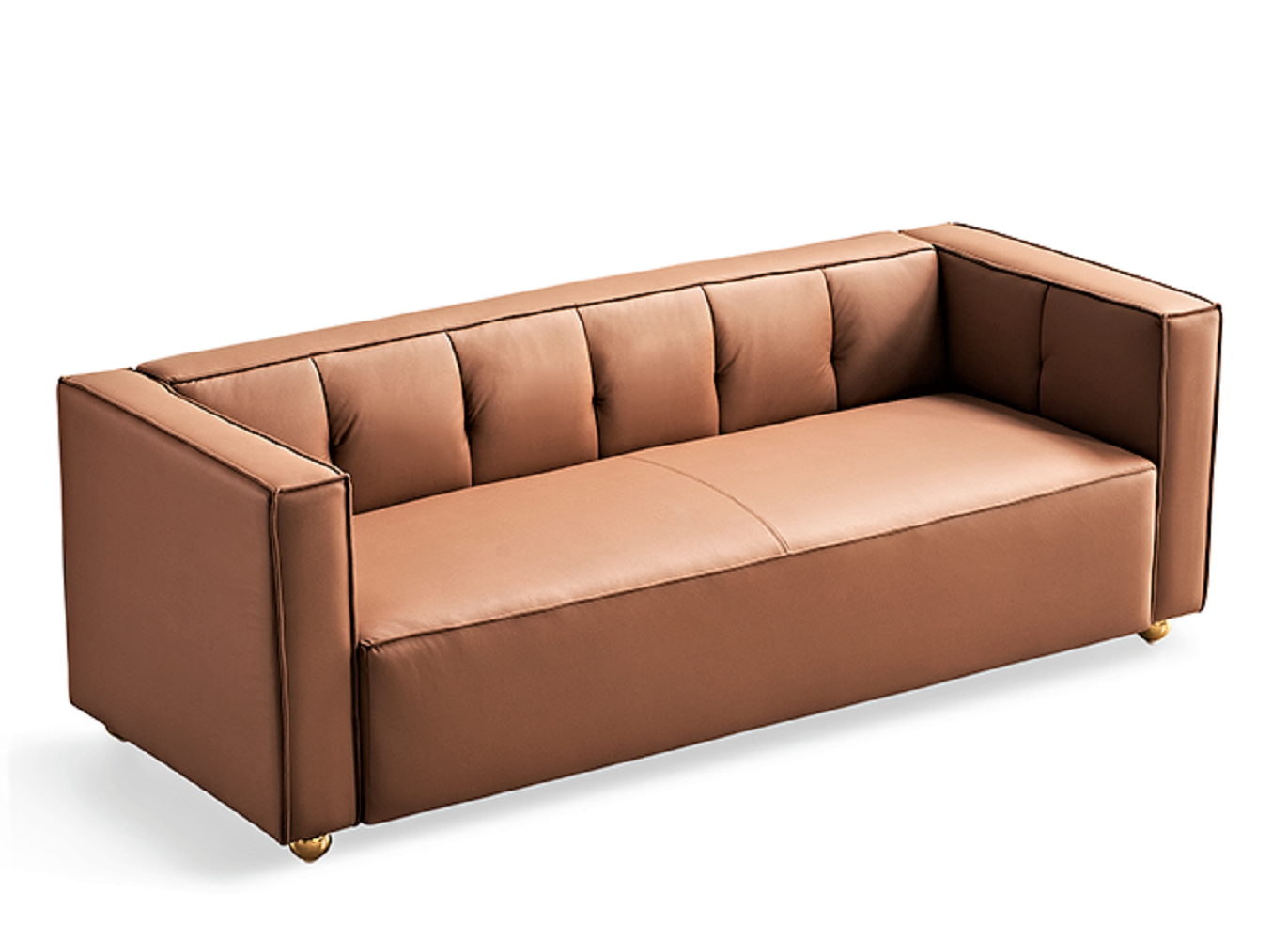 Polyester Sofa With Tufted Low Back Design, Elegant 3 Seater Couch