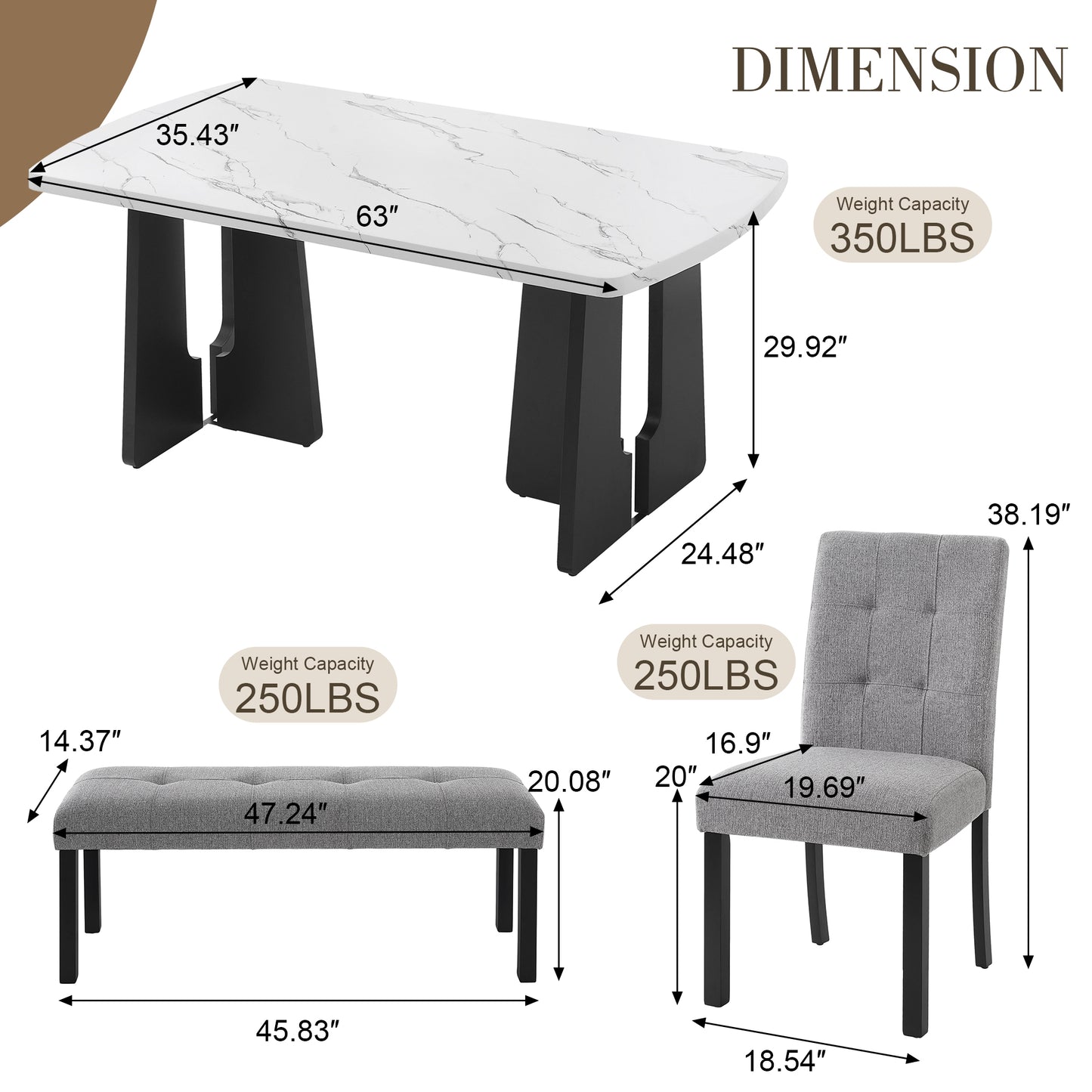 6 Piece Modern Dining Table Set, 63 Faux Marble With Geometric Legs &