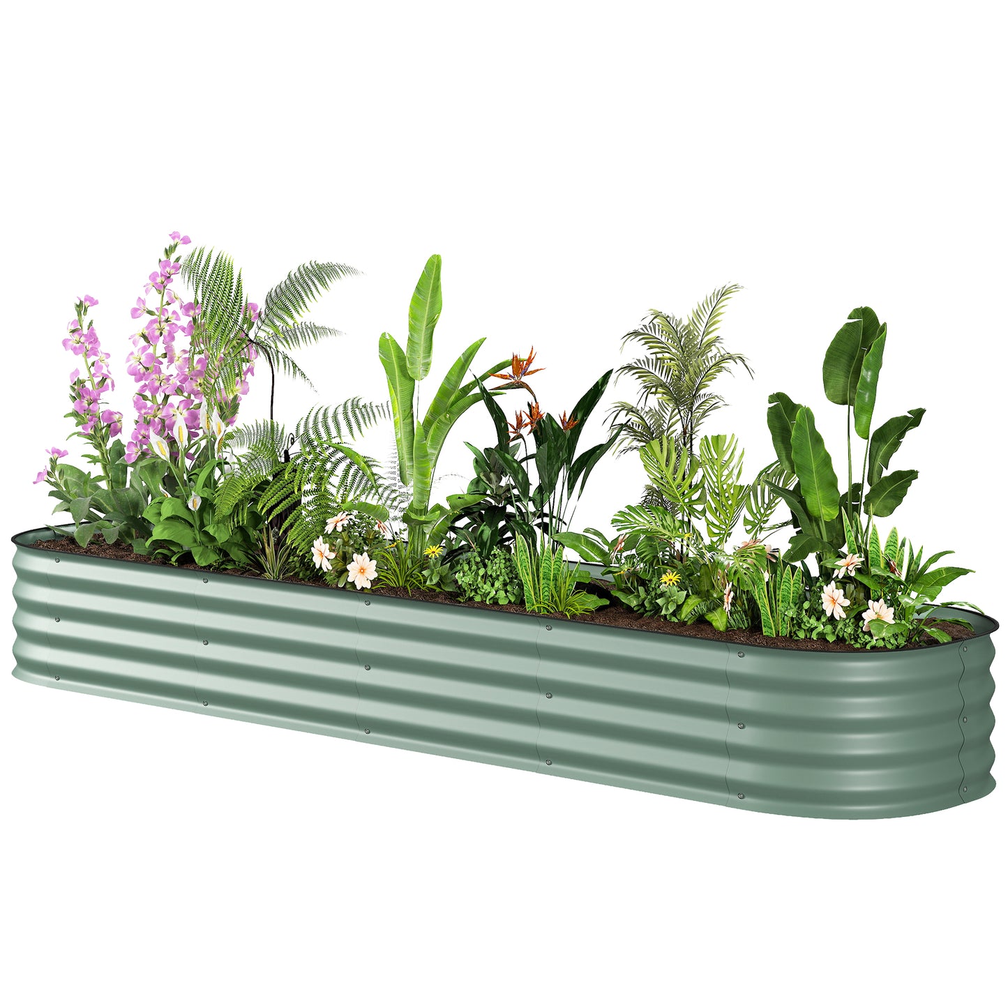 Galvanized Raised Garden Bed Kit - Green Metal Planter Box with Safety Edging, 7.9 x 2 x 1 ft