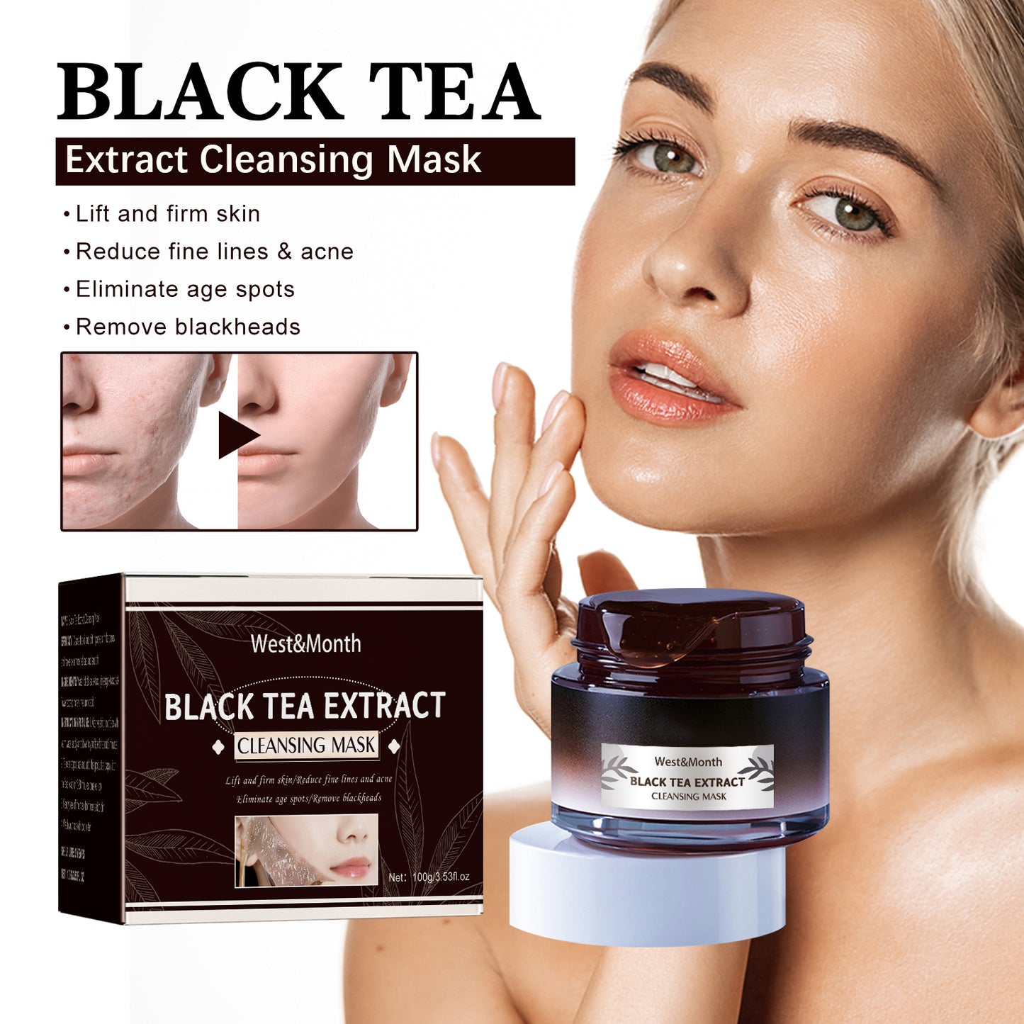 Black Tea Peel-Off Facial Mask for Deep Pore Cleansing and Brightening