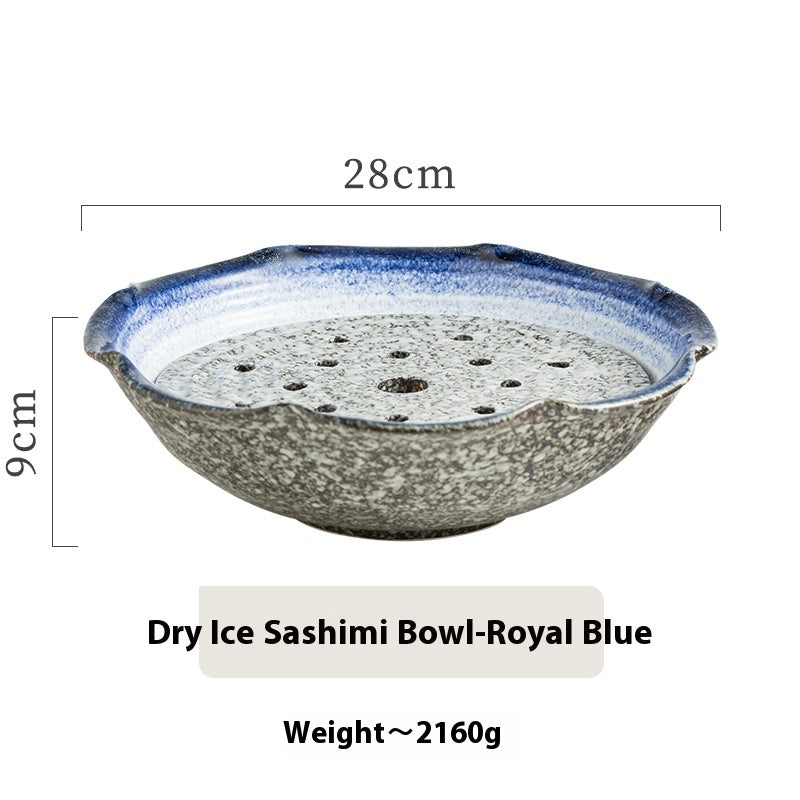 Ceramic Sashimi Plate with Dry Ice Effect - 11 Inch Seafood Dish