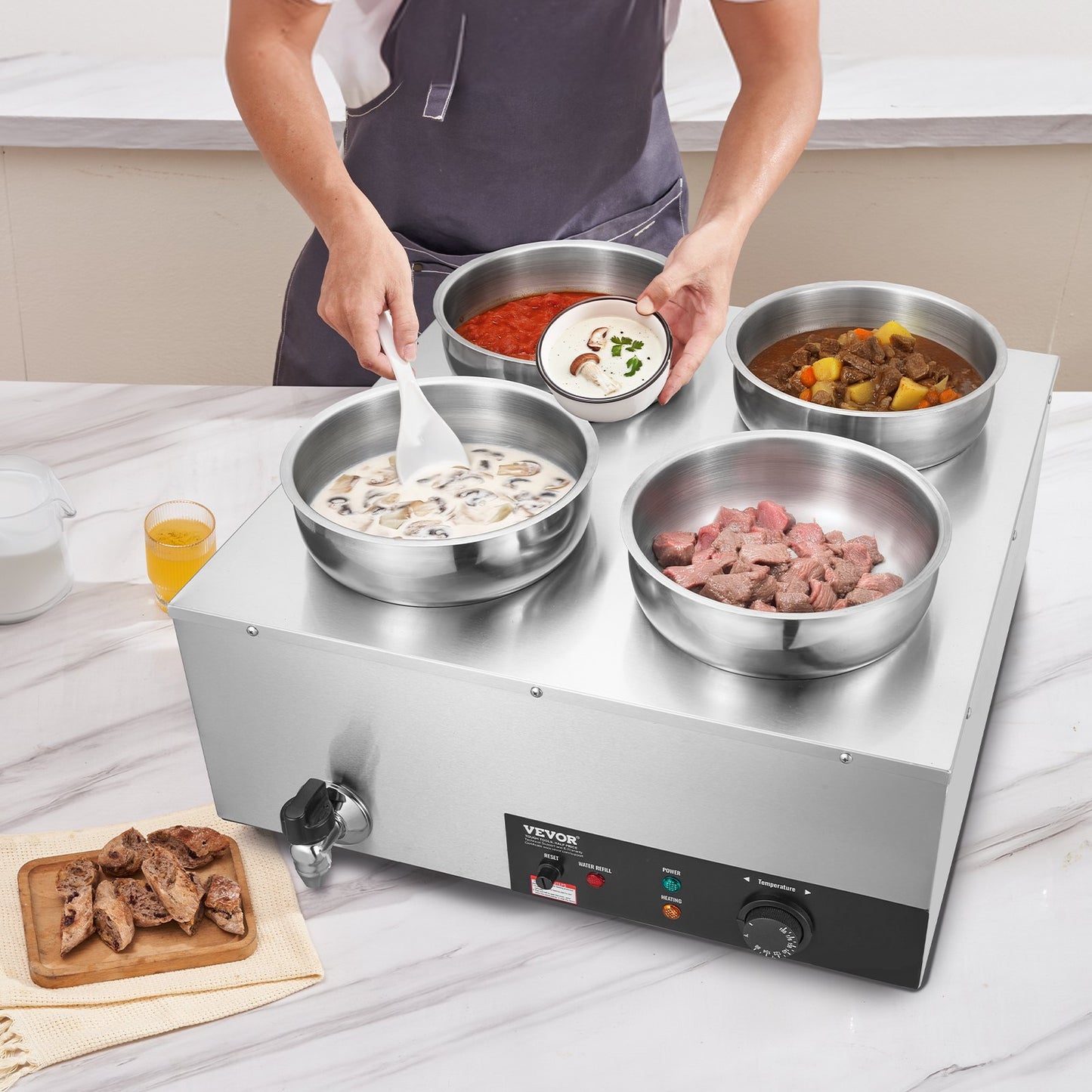 Electric Soup Warmer 4 Qt Stainless Steel Buffet Food Warmer Adjustable Temp 1500W