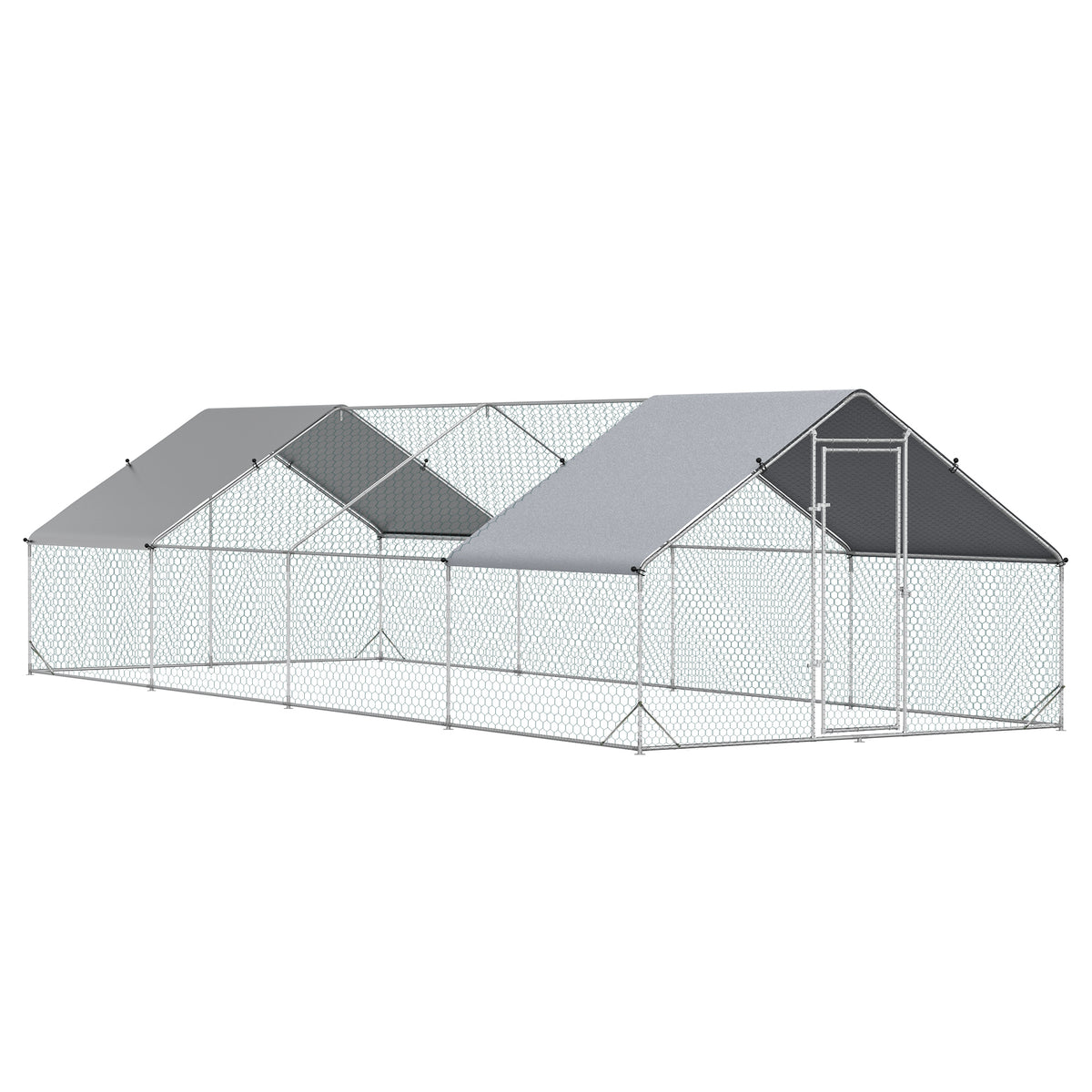 Large Metal Chicken Coop with Waterproof Cover - Outdoor Walk-In Fence Cage, 26.2x9.8x6.6 ft