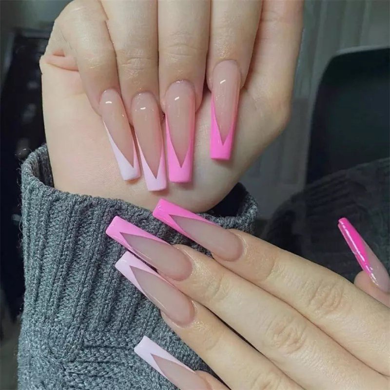French Style Fake Nails with Glue - Pink