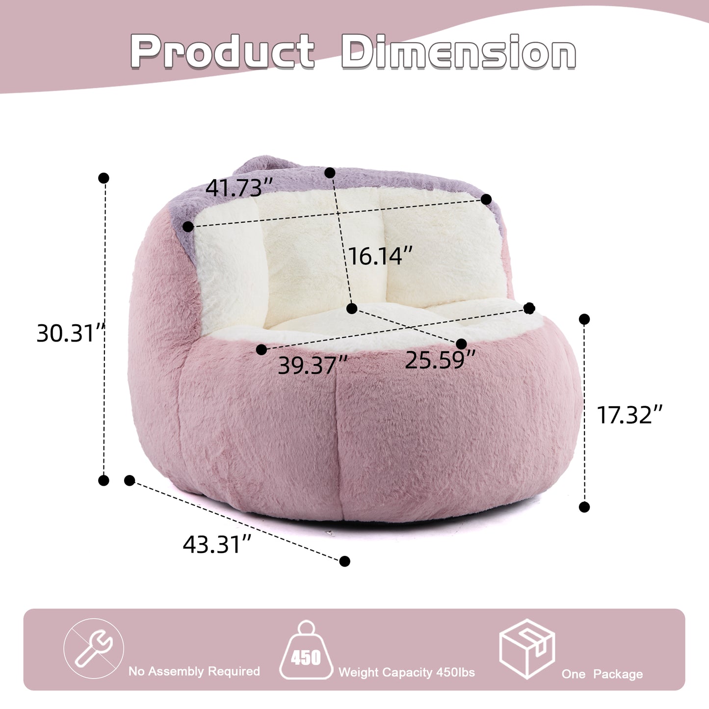 Oversized Multicolor Faux Fur Bean Bag Chair - Large Lounger Sofa