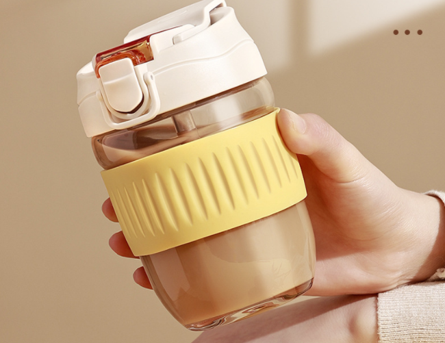 Portable Glass Cup with Straws - Dual-Use Drinking Bottle, 400ml