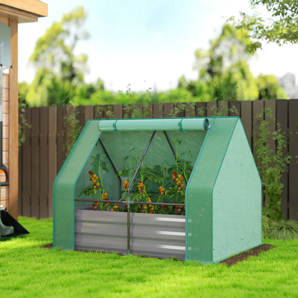 Raised Garden Bed with Mini Greenhouse - Durable Steel and PE Cover